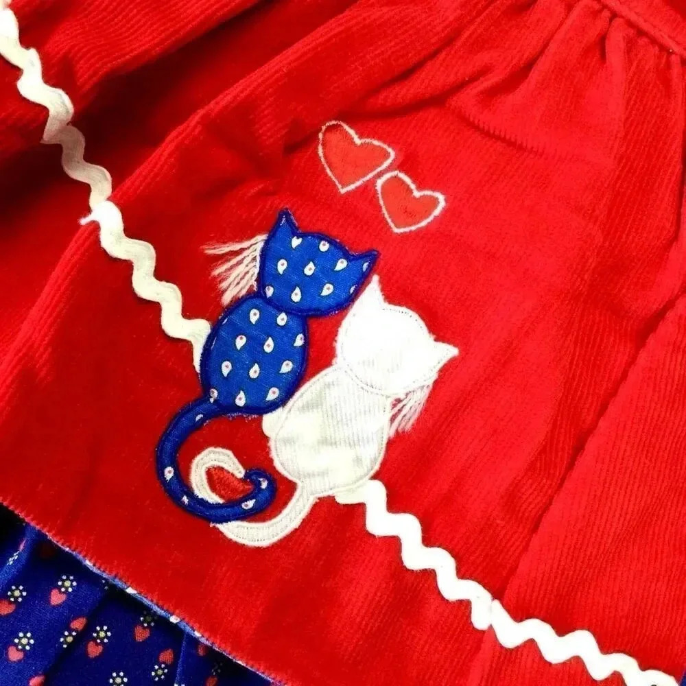 Renee Michaels Girls Red & Blue Vintage Overlay Lace Trim Mini Dress 2T - Picture 3 of 10